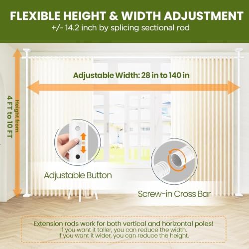 SUNALLY Room Divider Curtain Rod, No Drilling 28-140in Wall Divider - Image 2