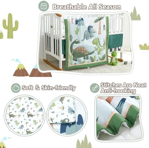 Dinosaur Crib Bedding Set for Boys, Premium 3-Piece Baby Crib Bedding Set - Image 6