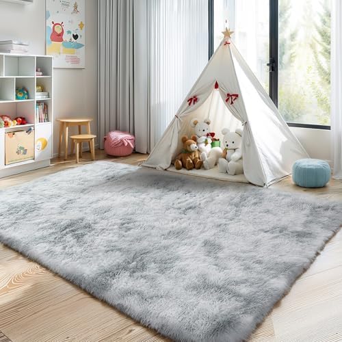 4x6 Light Grey Fluffy Shag Rug for Bedroom, Plush Washable Carpet - Image 6
