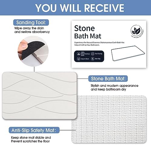VEELOIM Stone Bath Mat, Diatomaceous Earth Shower Mat - Image 6