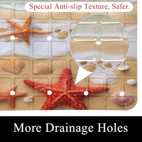 Bathtub Mat Non Slip 26.8x15.1 Inch, Starfish Seashell Beach Shower Mat - Image 2
