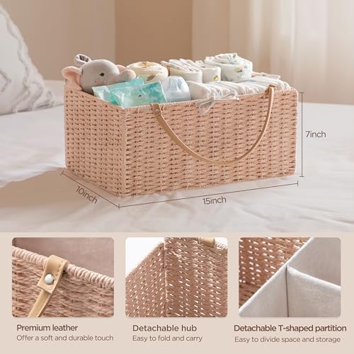 HBlife Large Baby Diaper Caddy Organizer Pink, Paper Rope Storage Baskets - Image 2
