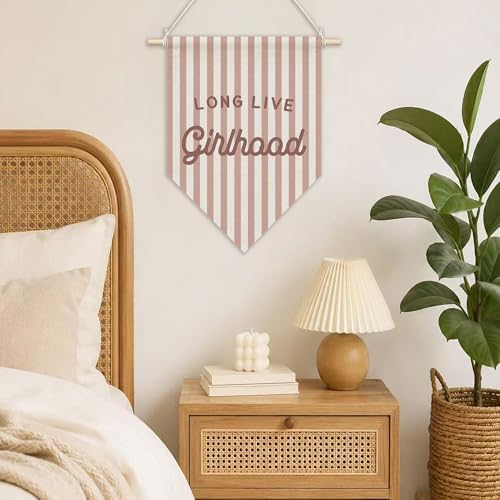 KYTWSFWS Pink Girl Nursery Long Live Girlhood Wall Art Pennant Flag, Girls Room - Image 2