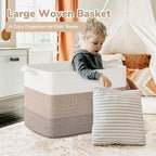 Goodpick 105L Extra Large Woven Rope Blanket Basket, Light Brown - Image 2