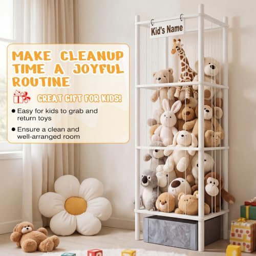 Stuffed Animal Storage with Toys Tray, 57In Large Wooden Stuffy Plushies - Image 7