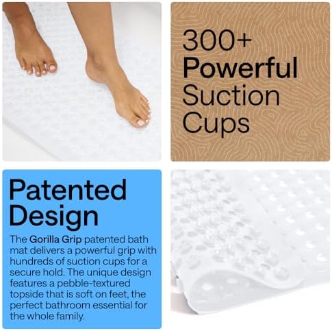 GORILLA GRIP Bath Tub Shower Mat, Bathtub Floor Liner, 35x16 White 2 Pack - Image 3
