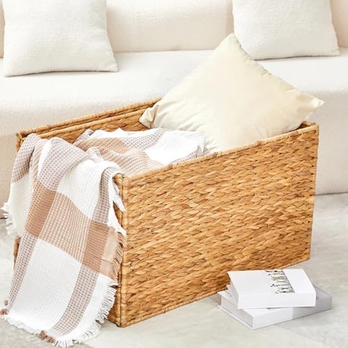 Wonderjune 30 x 17.7 x 17.7 Inch Water Hyacinth Wicker Storage Trunk - Image 4