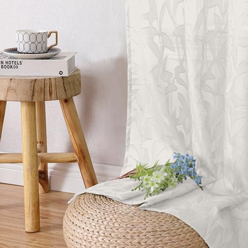 Lecloud Leia Ivory Sheer Curtains 72 Inches Long 2 Panels, Jacquard Texture - Image 6