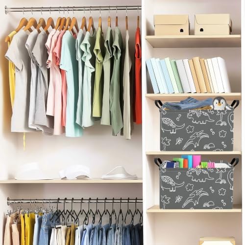 Rectangular Fabric Storage Bin, Foldable Line Dinosaur print Basket - Image 5
