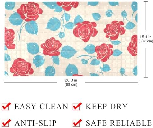 Bathtub Mat Non Slip 26.8x15.1 Inch, Roses Leaves Shower Mat - Image 3