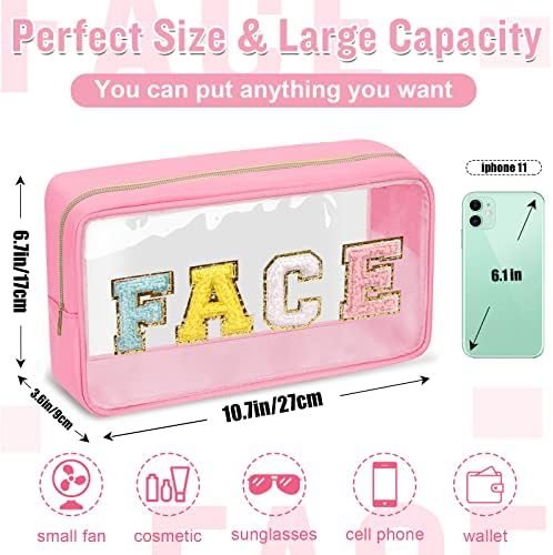 Chenille Letter Clear Makeup Bags Face Pouch, Preppy Patch Makeup Bag - Image 2