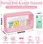 Chenille Letter Clear Makeup Bags Face Pouch, Preppy Patch Makeup Bag - Image 2