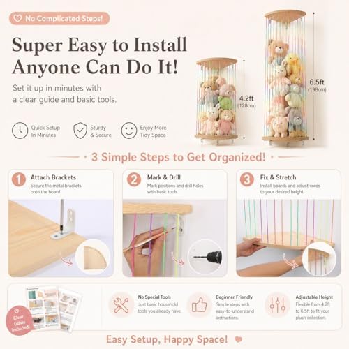 Corner Hammock Shelf with Adjustable Length, Wooden Hanging Wall Storage - Image 6
