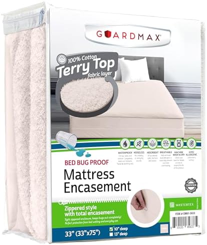 Guardmax Cot Mattress Encasement Zippered, 100% Waterproof Mattress Protector by Guardmax
