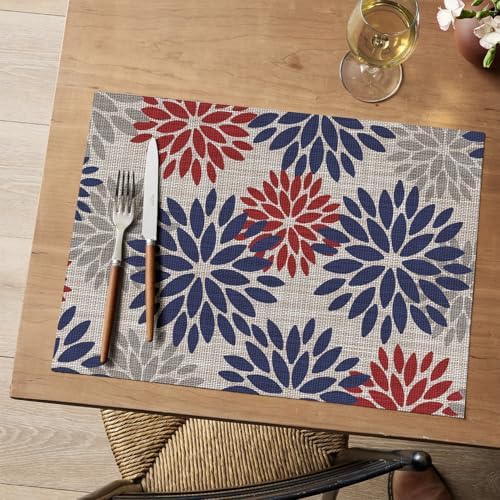 Artoid Mode Floral Vinyl Plastic Placemats Set of 4, 12x18 Inch 4th of July - Image 2
