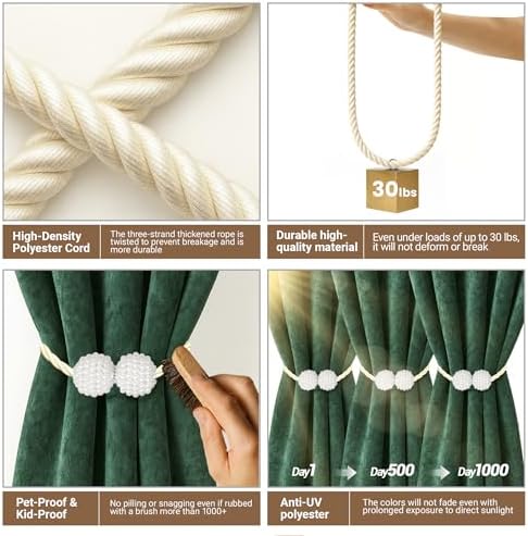Hion Magnetic Curtain Tiebacks Beige 6pcs, Curtain Holdbacks Hooks Holders - Image 4