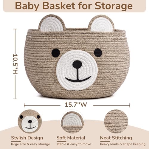 CherryNow Large Baby Basket for Gifts Empty, Cute Bear Design, Light Brown - Image 4