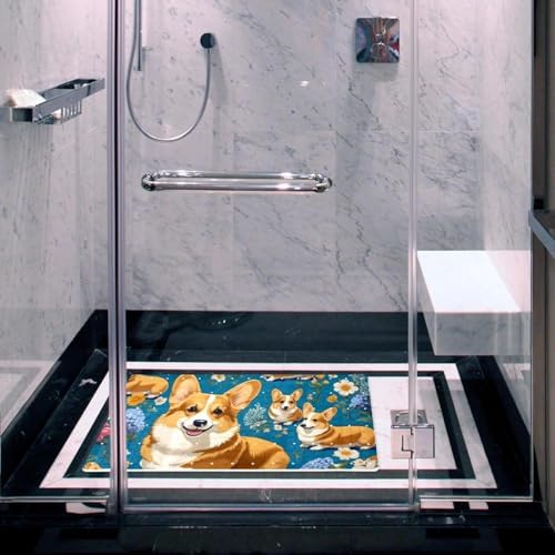 Bathtub Mat Non Slip 26.8x15.1 Inch, Corgis Flowers Shower Mat - Image 6