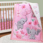 Baby Girl Crib Bedding Set Pink Elephant Crib Nursery Comforter Bed Sets Decor - Image 5