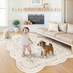 Scalloped Floral Rug 6x9, Neutral Beige Washable Non Slip Area Rug - Image 3