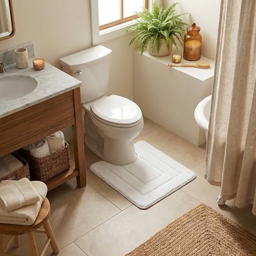 GRANNY SAYS White U Shaped Toilet Rug 20" x 24", Non-Slip Bath Mat - Image 3