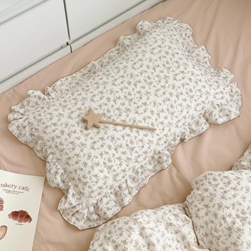 BuLuTu Camellia Floral Muslin Ruffled Pillow Case King Size, 1 Pack by BuLuTu