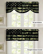 Rustic Green Camo Military Pattern American Flag Blackout Tie Up Valance - Image 5