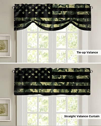 Rustic Green Camo Military Pattern American Flag Blackout Tie Up Valance - Image 5