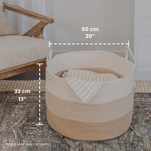 OrganiHaus Round Toy Basket & Blanket Basket, Cotton Rope 20x13" - Image 2