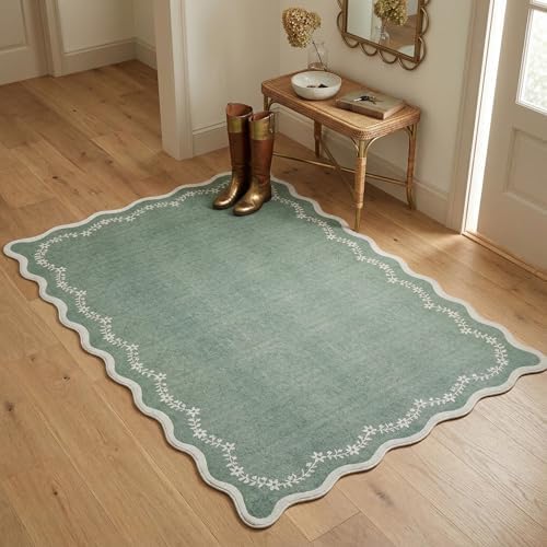 GarveeHome 3x5 Scalloped Washable Area Rug Non Slip Bedroom Entryway Rug - Image 4