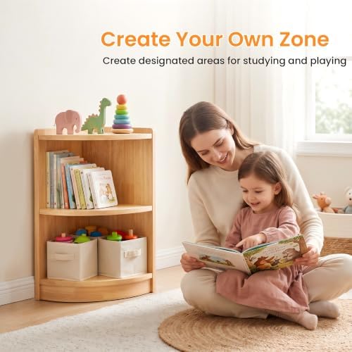 Sosola Rubber Wood Corner Cabinet, Kids Toy Storage Shelf, Bookshelf Storage - Image 3