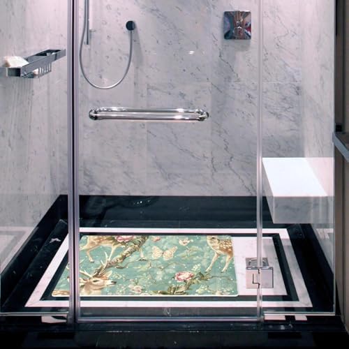 Shower Mat Non Slip 26.8 x 15.1 Inches, Deers Florals Bathtub Mat Shower Stall - Image 6