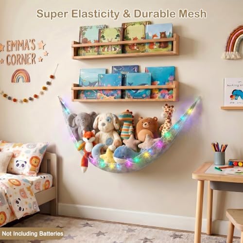 Stuffed Animals Hammock with LED Light Toy Net Room Decor Corner Storage - Image 4