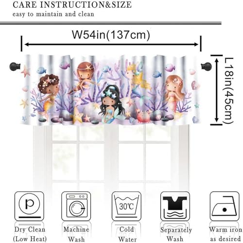 Mermaid Valances Curtains for Girls Bedroom, Kids Colourful Princess Ocean - Image 2