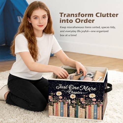 Mystical Celestial Floral Bookish Storage Box Bins, Just One More Chapter - Image 6