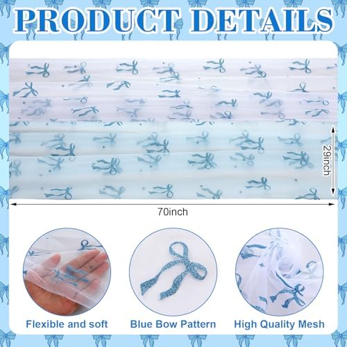 4 Pcs Blue Bow Table Runner 29 X 70 Inch Tulle Wedding - Image 2