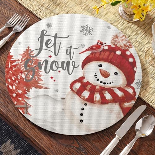 Artoid Mode Red Winter Snowman Vinyl Round Placemats Set of 4, 14 Inch Washable - Image 2