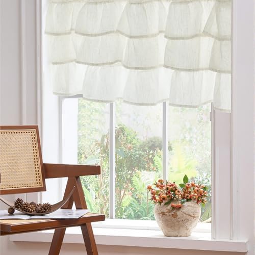 jinchan Ruffled Valance Curtain 18 Inch Farmhouse Sheer 1 Panel Off White - Image 4