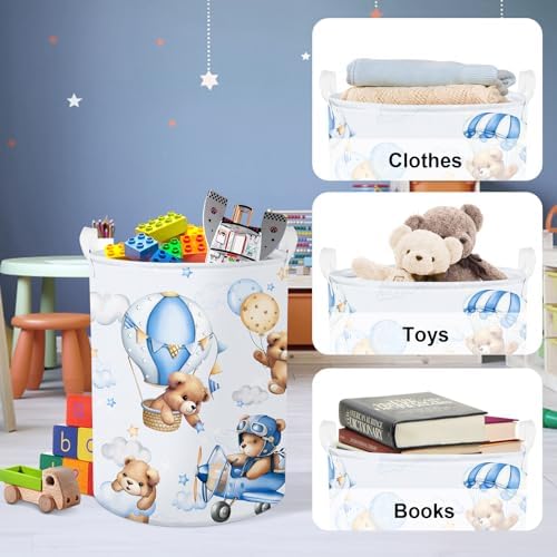 Clastyle 45L Large Blue Bear Pilot Kid Boy Girl Laundry Hamper - Image 5