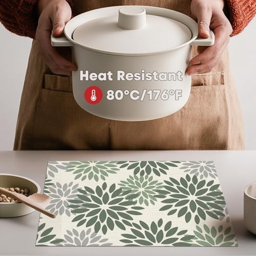 Artoid Mode Floral Vinyl Placemats Set of 4, 12x18 Inch Thanksgiving Washable - Image 3