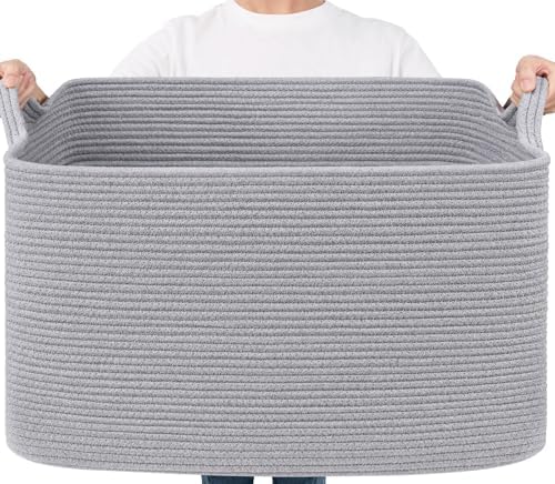 Goodpick 85L Large Woven Blanket Basket 23.6" x 15.7" x 13.8" Cotton Rope by Goodpick