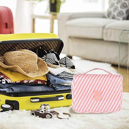 Hanging Toiletry Bag for Women, Portable Pink Striped Summer Beach Bag - Image 7