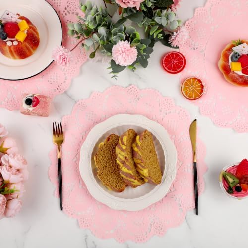 MCEAST 100 Pack Round Pink Paper Doilies 13.5 Inches Lace Paper Place Mats - Image 4