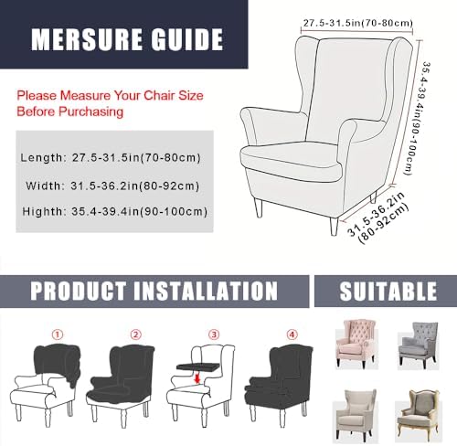 NILUOH Wingback Chair Covers 2-Piece, Armchair Slipcovers - Image 3