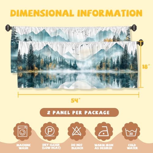 Misty Forest Valance Curtain for Windows 2 Pack Landscape Mountain Pine Tree - Image 3