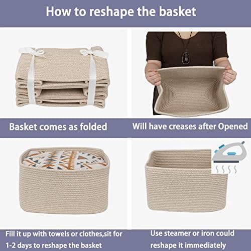 XUANGUO Woven Cotton Rope Storage Baskets 15x10x9.3" 3 Pack Oatmeal - Image 7