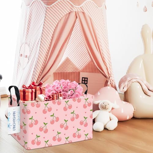 Rectangular Collapsible Pink Cherry Storage Basket Nursery Toy Organizer - Image 7
