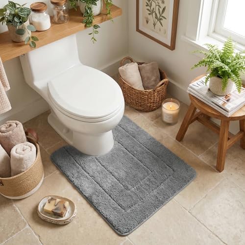 GRANNY SAYS Dark Grey U Shaped Toilet Rug 20" x 24", Non-Slip Bath Mat by GRANNYSAYS