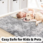Amdrebio Tie-Dyed Light Grey Fluffy Area Rug 4x6 - Image 4