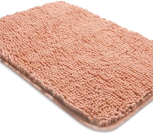 Yeaban Chenille Dusty Pink Bathroom Rug 24"x36", Non-Slip Rubber Backing by Yeaban
